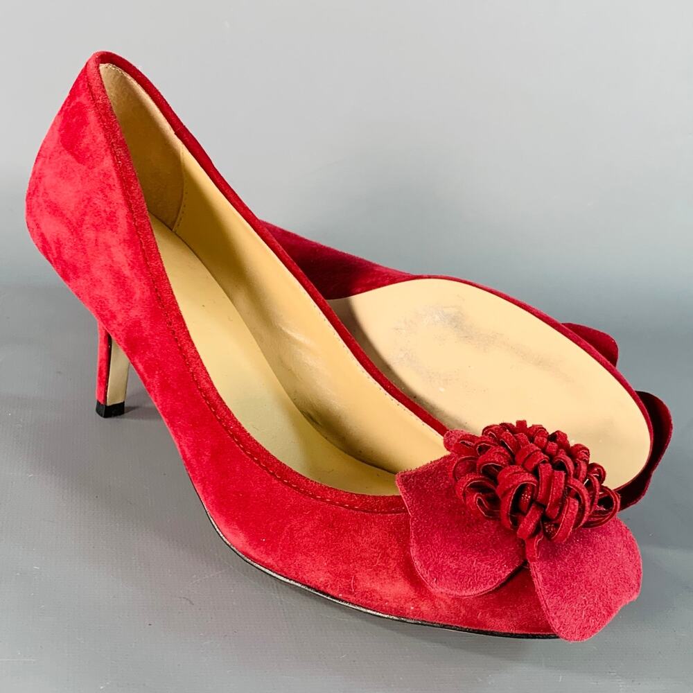 KATE SPADE Size 7.5 Burgundy Suede Floral Applique Kitten Heel Pumps - Picture 5 of 8